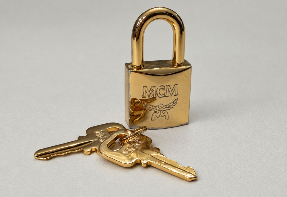MCM Vintage Gold-Tone Padlock & 2 Keys Set - Replacement Bag Hardware / Charm